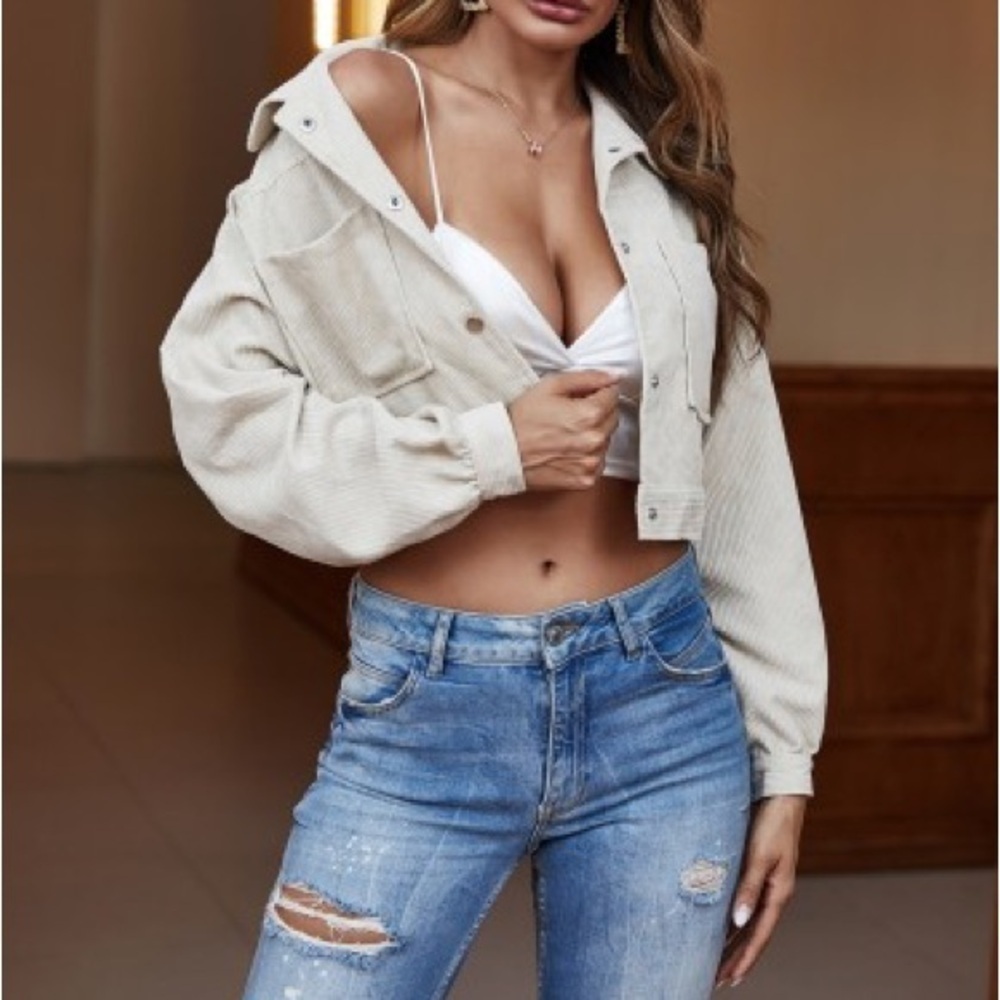 SHEIN | Beige Corduroy Cropped Jacket Size Medium
